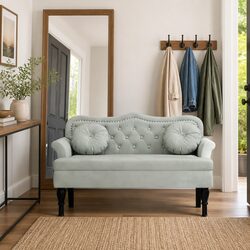 Bench with Cushions in Light Grey Velvet: Dimensions & Design