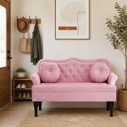 Pink Velvet Bench with Cushions for Living Spaces