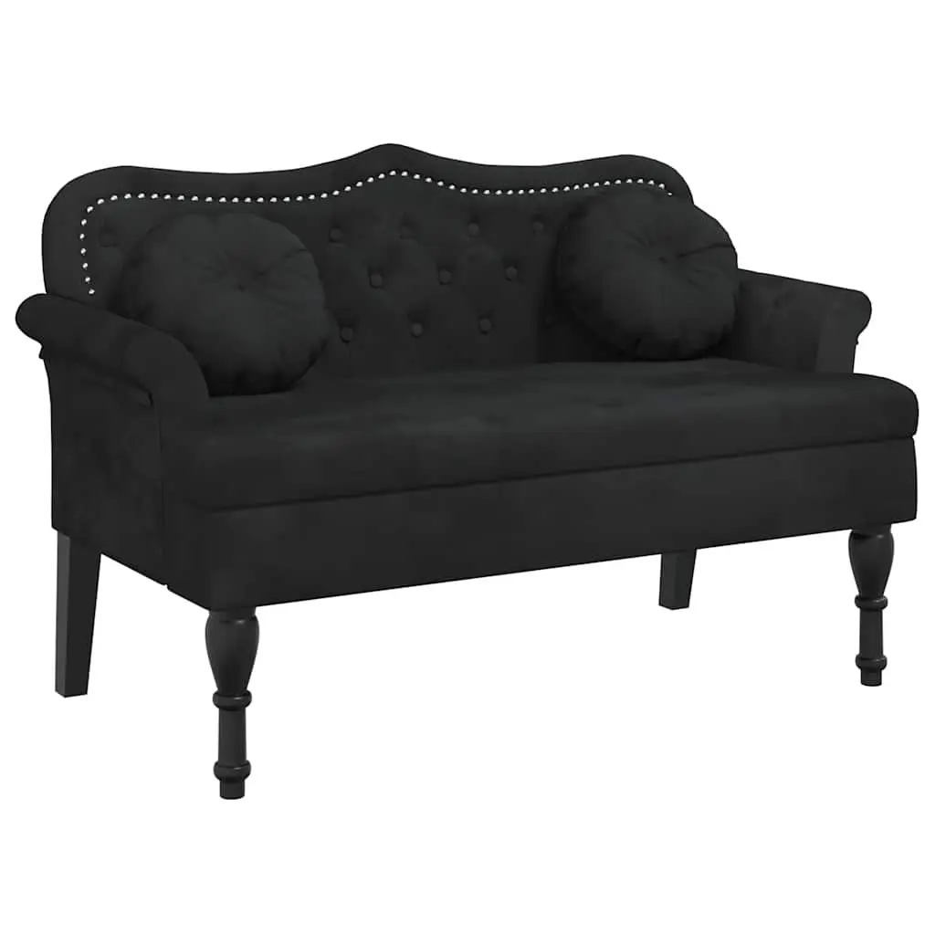 Bench with Cushions Black Velvet Seating Backrest Armrests Button Tufts Home