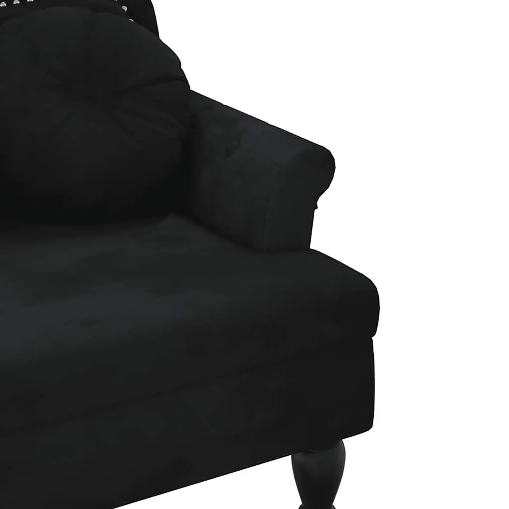 Bench with Cushions Black Velvet Seating Backrest Armrests Button Tufts Home