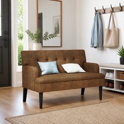 Brown Faux Suede Leather Bench with Backrest Specifications