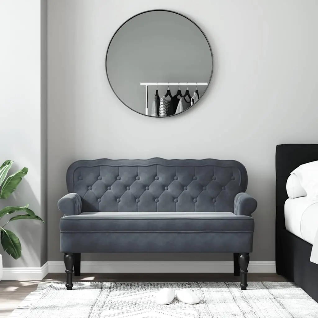 Velvet Bench with Backrest Grey Comfortable Padded Seating Elegant Wave Design