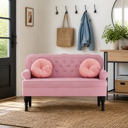 Pink Velvet Bench with Backrest - Sturdy Design