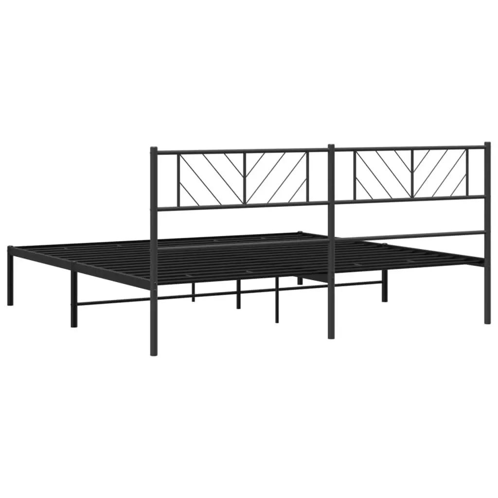 Metal Bed Frame King Size Black Steel Slatted Base with Headboard