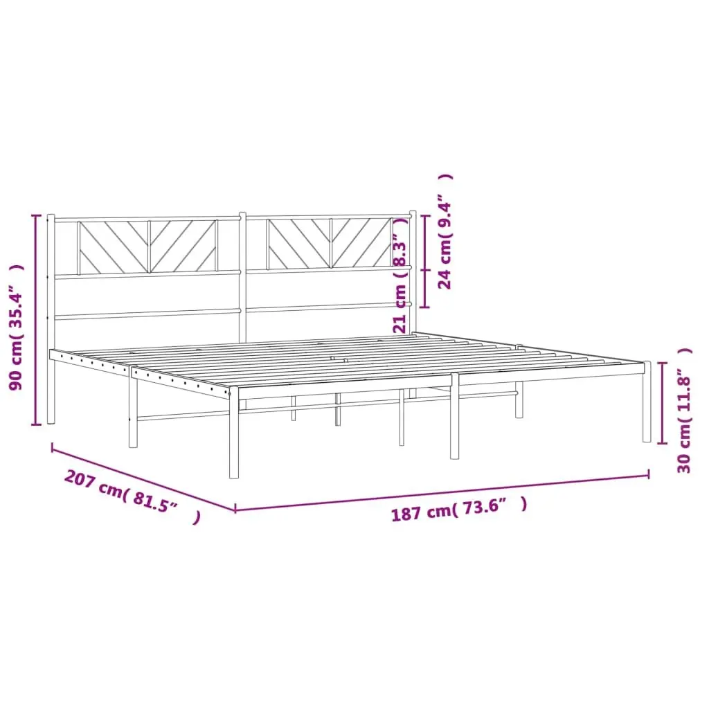 Metal Bed Frame King Size Black Steel Slatted Base with Headboard