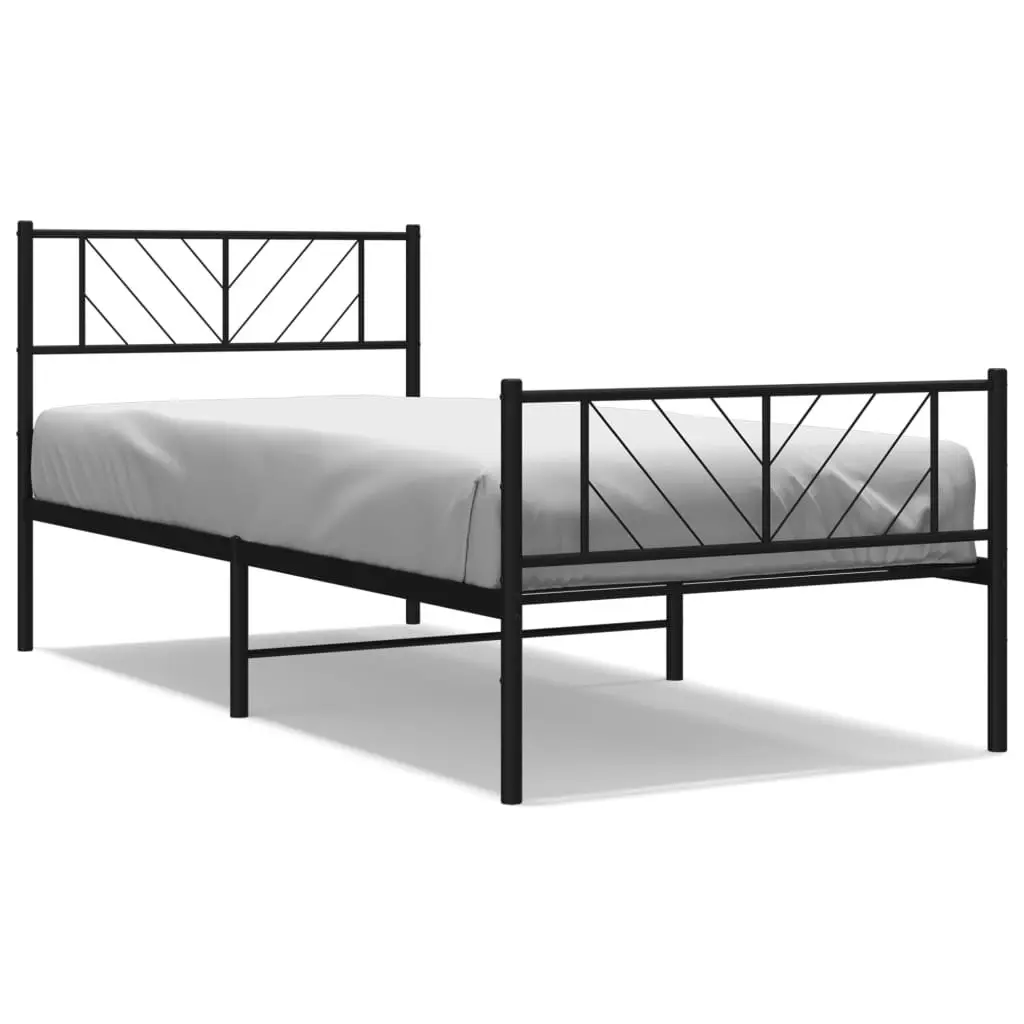 King Single Metal Bed Frame with Storage Black 107x203 cm Slatted Base