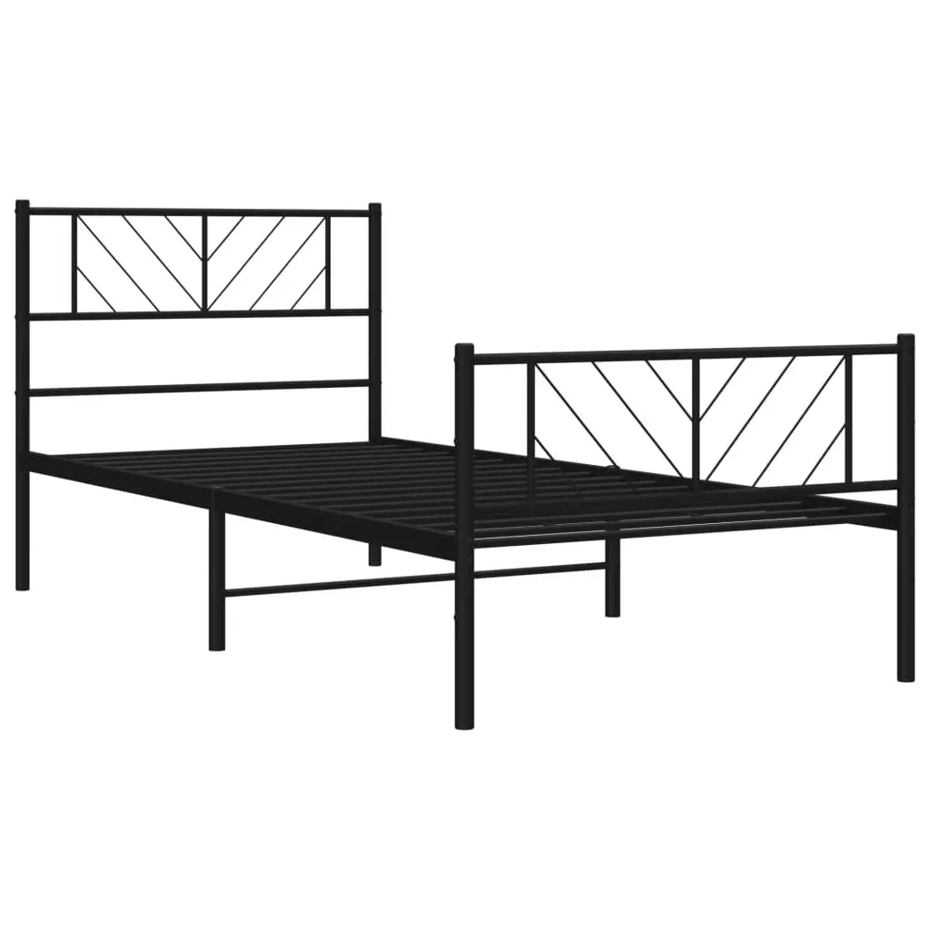 King Single Metal Bed Frame with Storage Black 107x203 cm Slatted Base