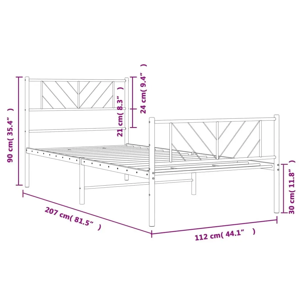 King Single Metal Bed Frame with Storage Black 107x203 cm Slatted Base