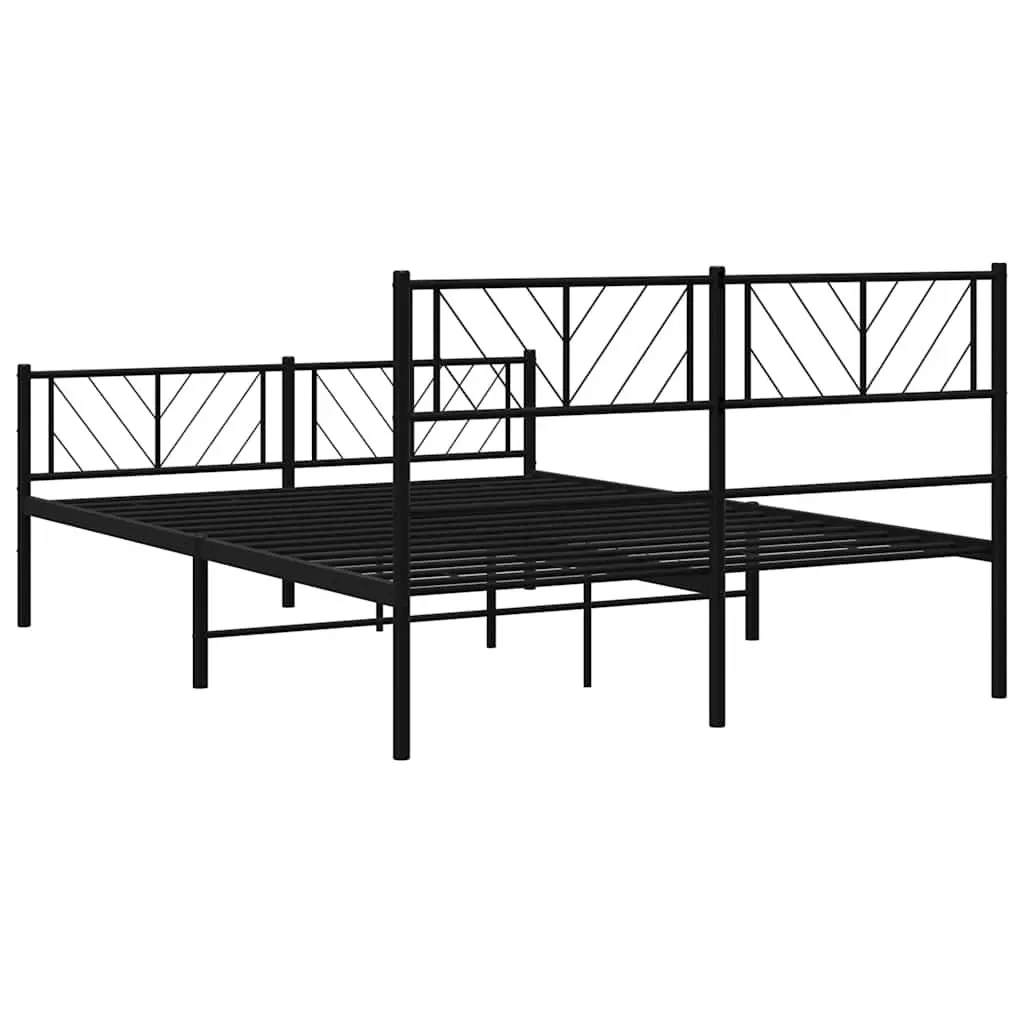Metal Bed Frame with Headboard and Footboard Durable 135x190 cm Black