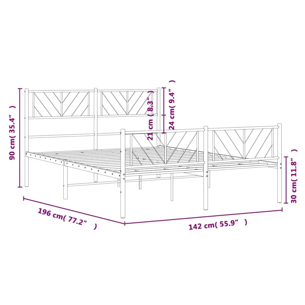 Metal Bed Frame with Headboard and Footboard Durable 135x190 cm Black