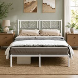 Metal Bed Frame with Headboard White 135x190 cm