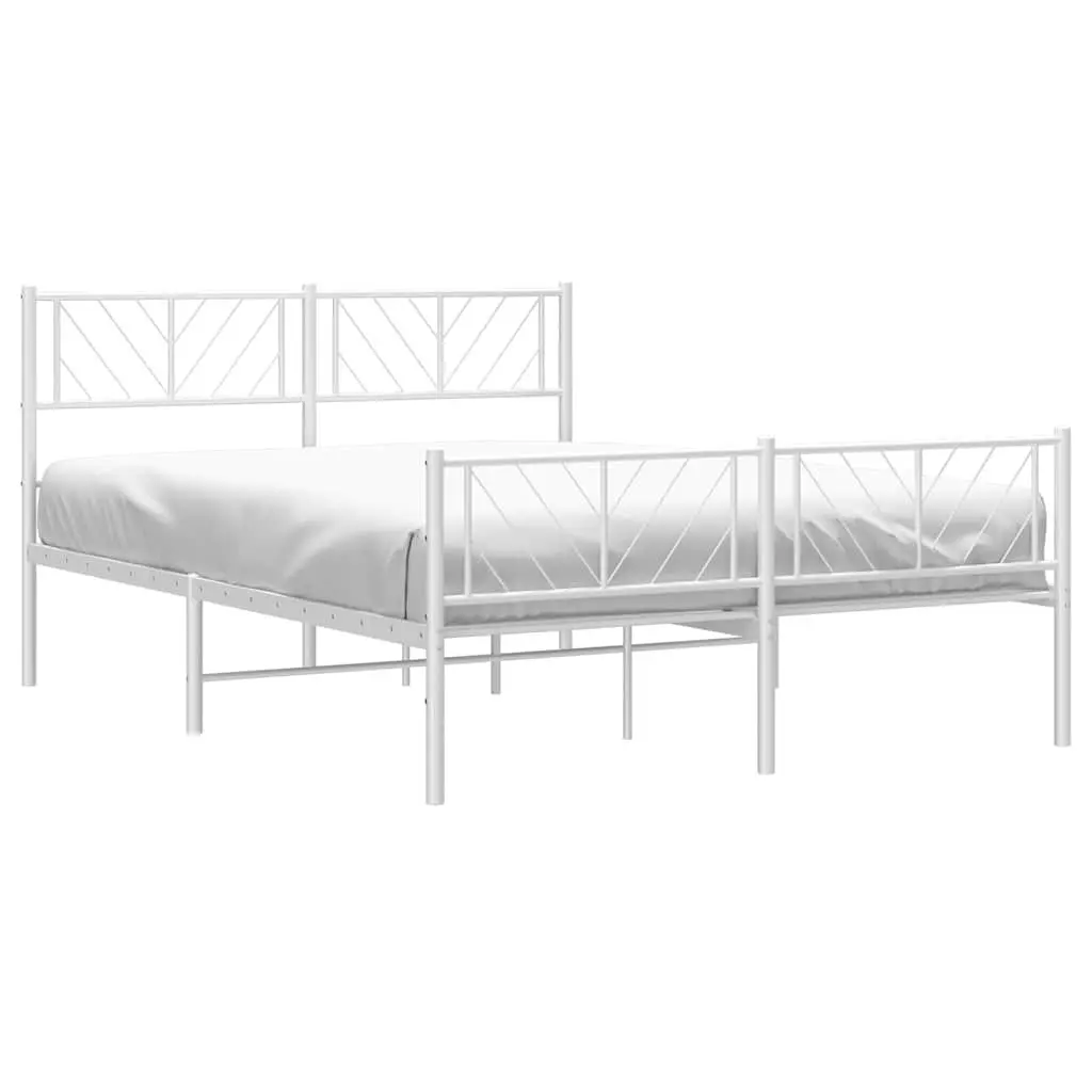 Metal Bed Frame Sturdy Construction 150x200 cm White with Headboard and Footboard