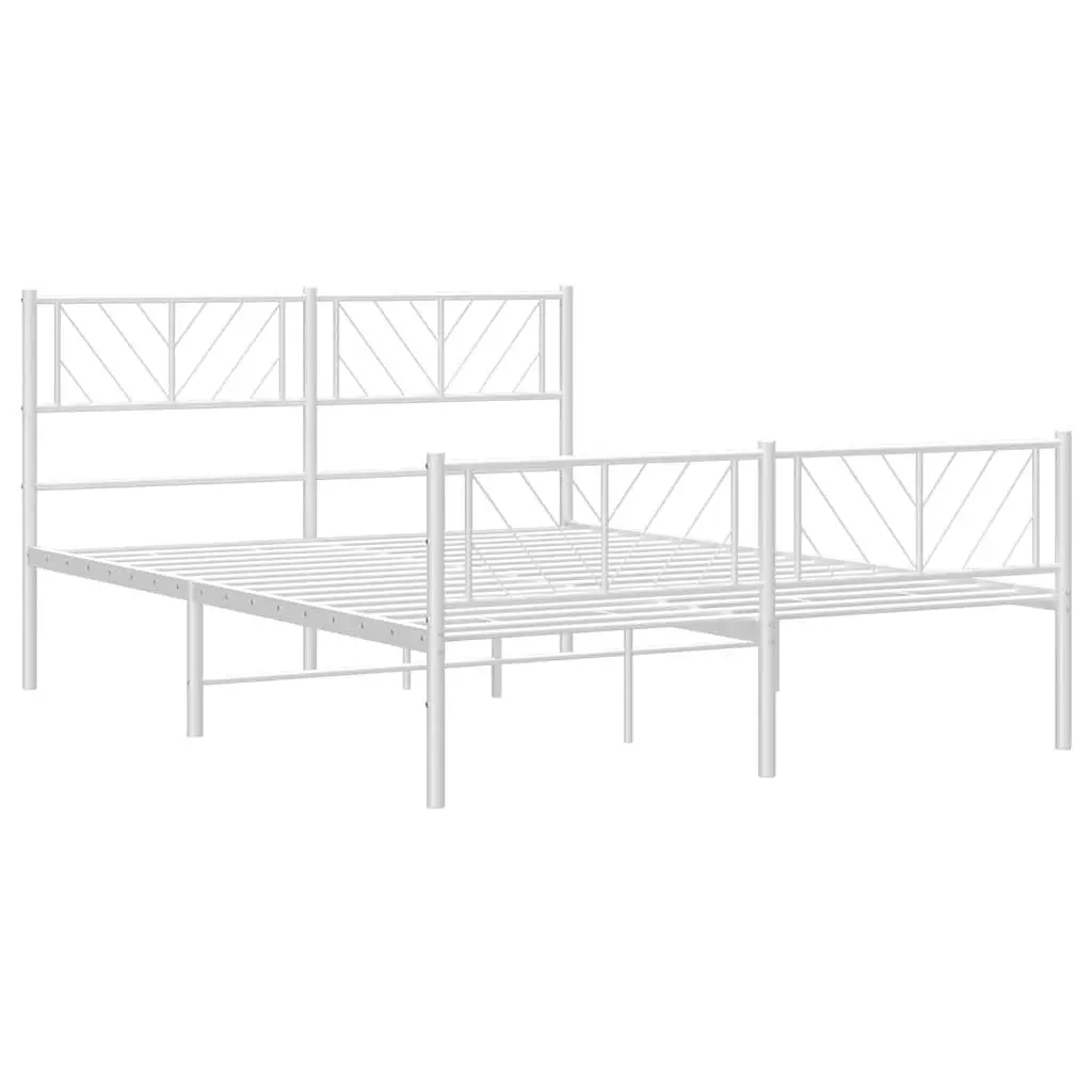 Metal Bed Frame Sturdy Construction 150x200 cm White with Headboard and Footboard