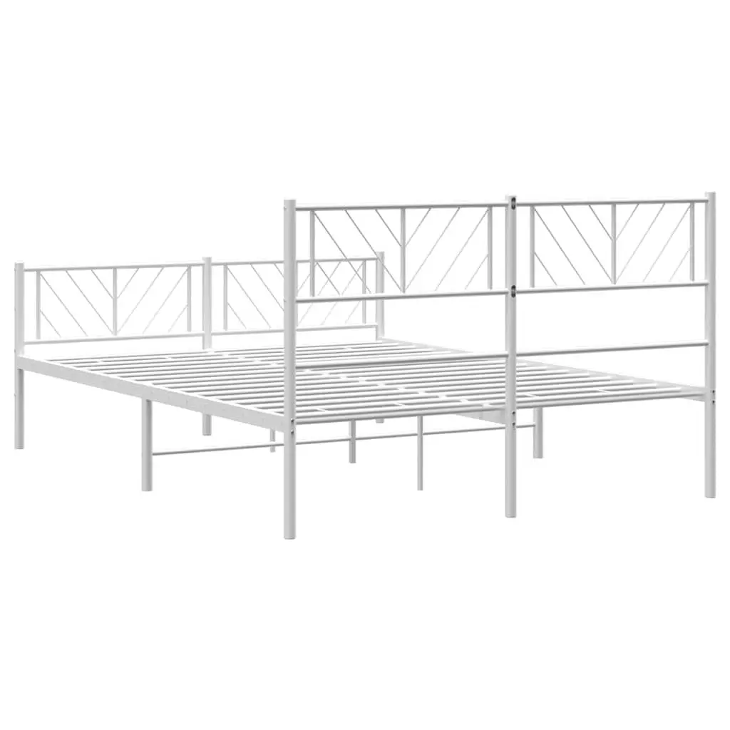 Metal Bed Frame Sturdy Construction 150x200 cm White with Headboard and Footboard