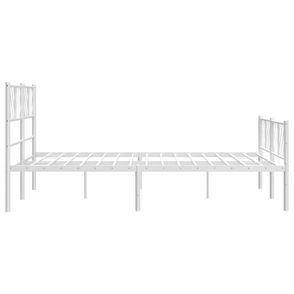 Metal Bed Frame Sturdy Construction 150x200 cm White with Headboard and Footboard