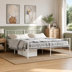 King Size Metal Bed Frame 183x203cm with Slatted Base