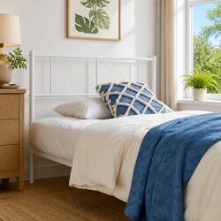107 cm White Metal Headboard with Sturdy Steel Frame