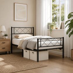 Durable Steel Bed Frame King Single 107x203cm Black