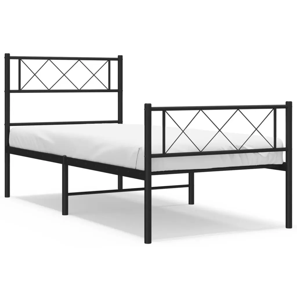 Metal Bed Frame King Single Black Steel Slatted Base 107x203cm