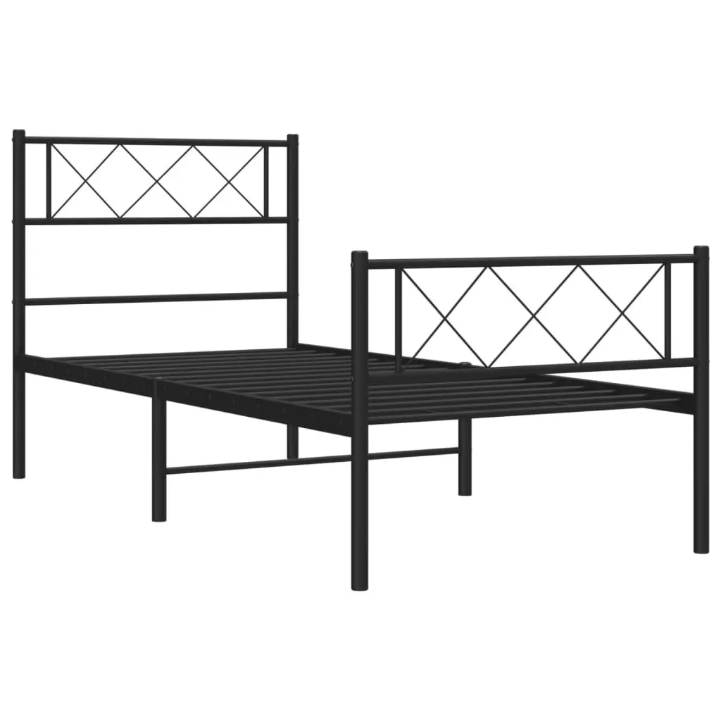 Metal Bed Frame King Single Black Steel Slatted Base 107x203cm