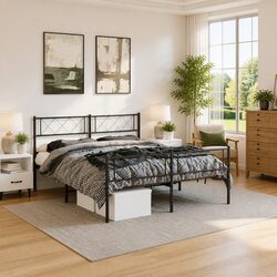 Sleek Black Metal Bed Frame for Modern Spaces 150x200cm