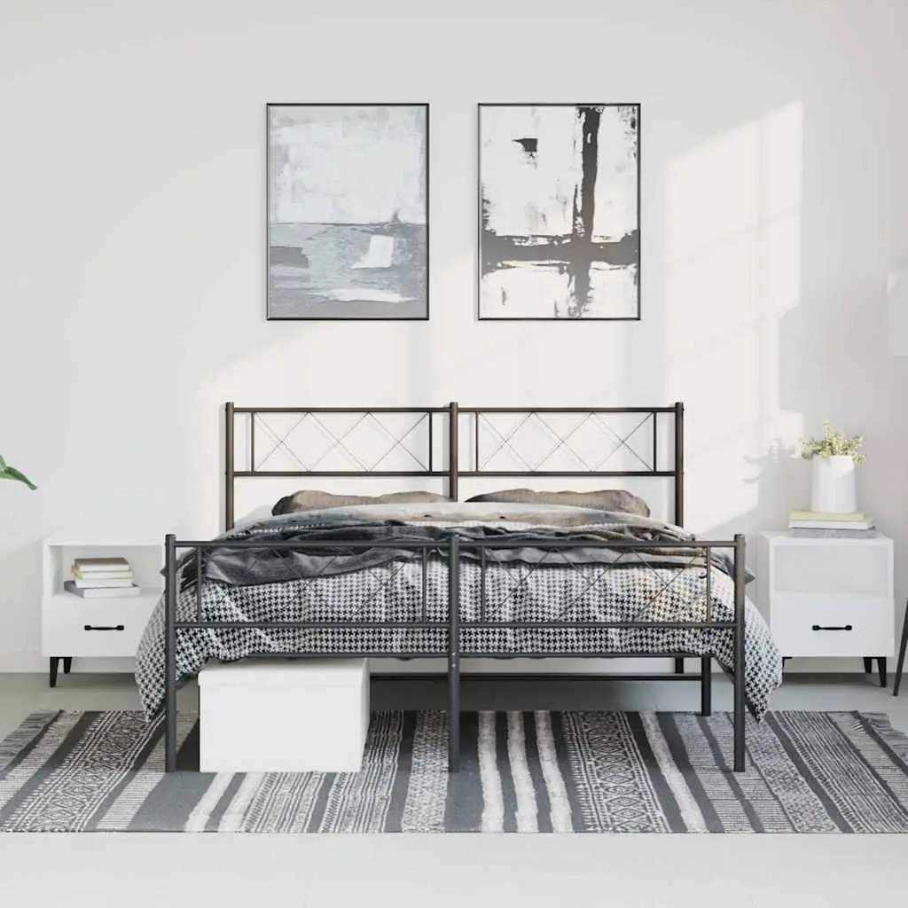 Metal Bed Frame Slatted Base Black 150x200cm