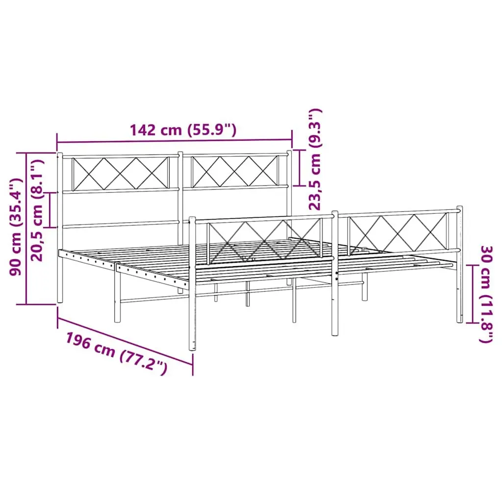 Metal Bed Frame White 135x190cm with Headboard Footboard and Slats for Bedroom Furniture