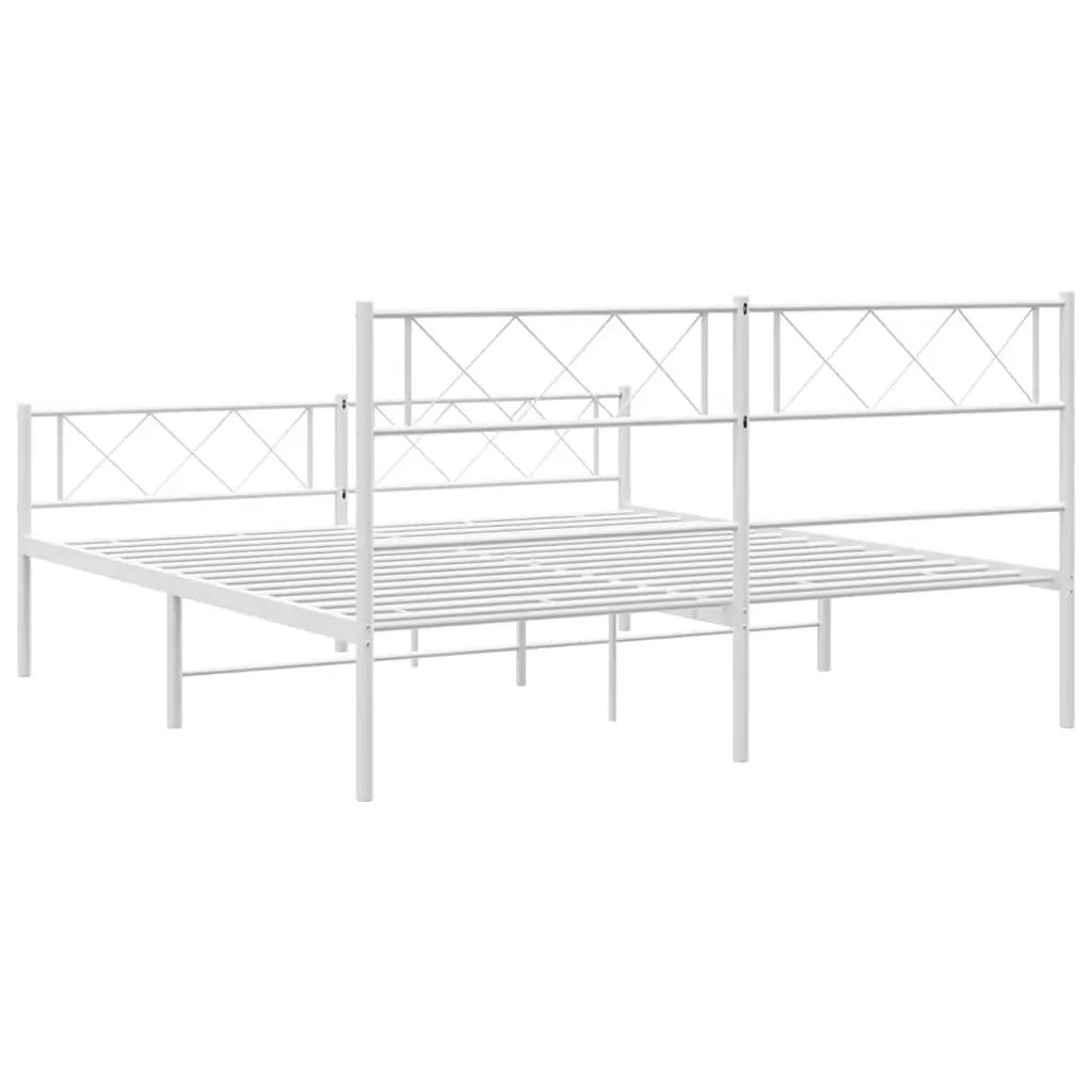 Metal Bed Frame White 150x200 cm with Support Slats Footboard and Headboard