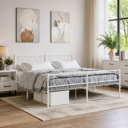 Sturdy King Size Metal Bed Frame with Headboard and Footboard