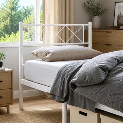 90cm White Metal Headboard with Sturdy Steel Legs