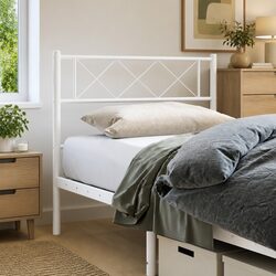 107 cm White Metal Headboard for Beds, Sturdy Steel Support