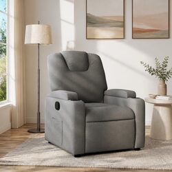 Manual Recliner Armchair in Grey Fabric with Cup Holders