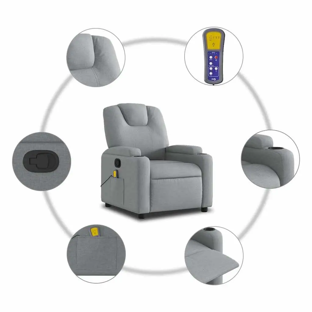 Massage Recliner Armchair Fabric Manual Recline Vibration 6 Points Grey
