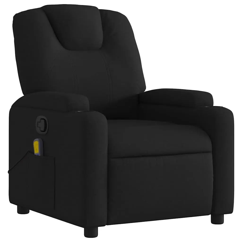 Massage Chair Manual Recline Vibration Black Fabric 6 Point Comfort Armchair