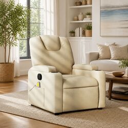 Manual Recline Massage Chair in Cream Fabric
