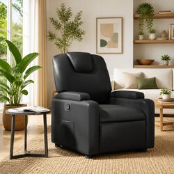 Manual Reclining Armchair with Black Faux Leather Upholstery