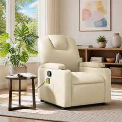 Manual Recline Massage Chair in Cream Faux Leather