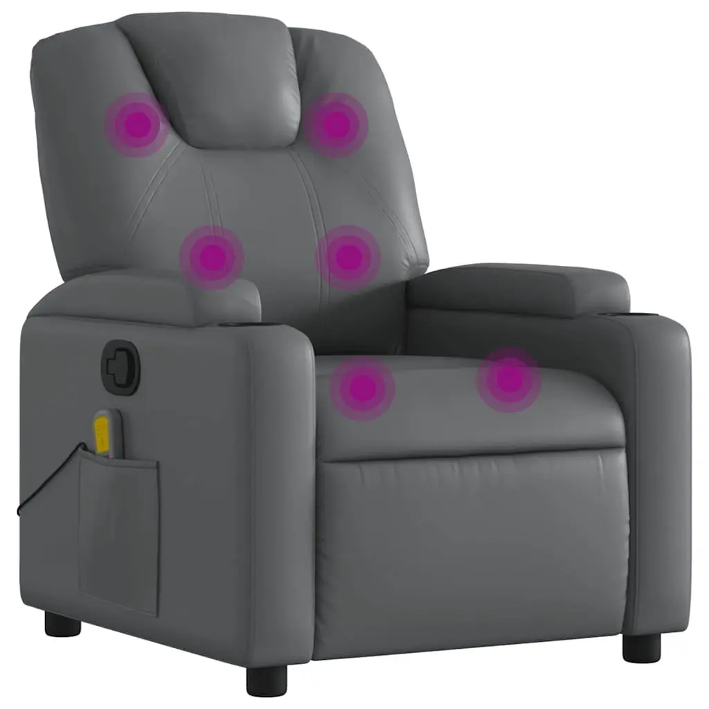 Massage Recliner Chair Manual Reclining Functionality 135 Degrees Grey Faux Leather
