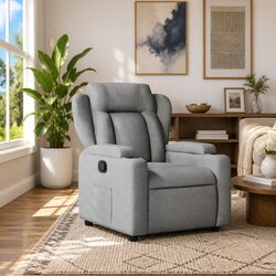 Manual Reclining Armchair with Grey Fabric Upholstery