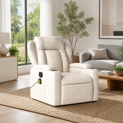 Manual Reclining Massage Armchair with Vibration in Cream