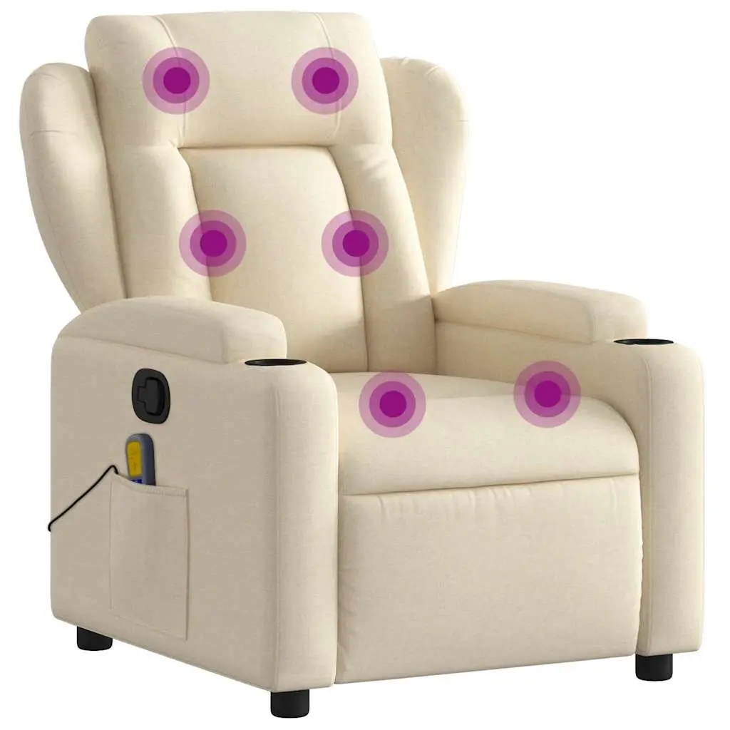 Massage Recliner Chair Manual Reclining Cream Fabric 135 Degree
