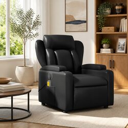 Manual Recline Massage Recliner Chair in Black Faux Leather