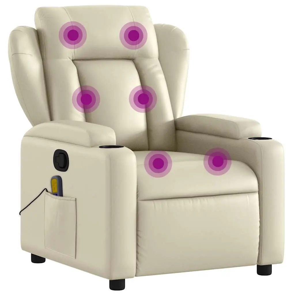 Massage Recliner Chair Vibration Comfort Cream Faux Leather