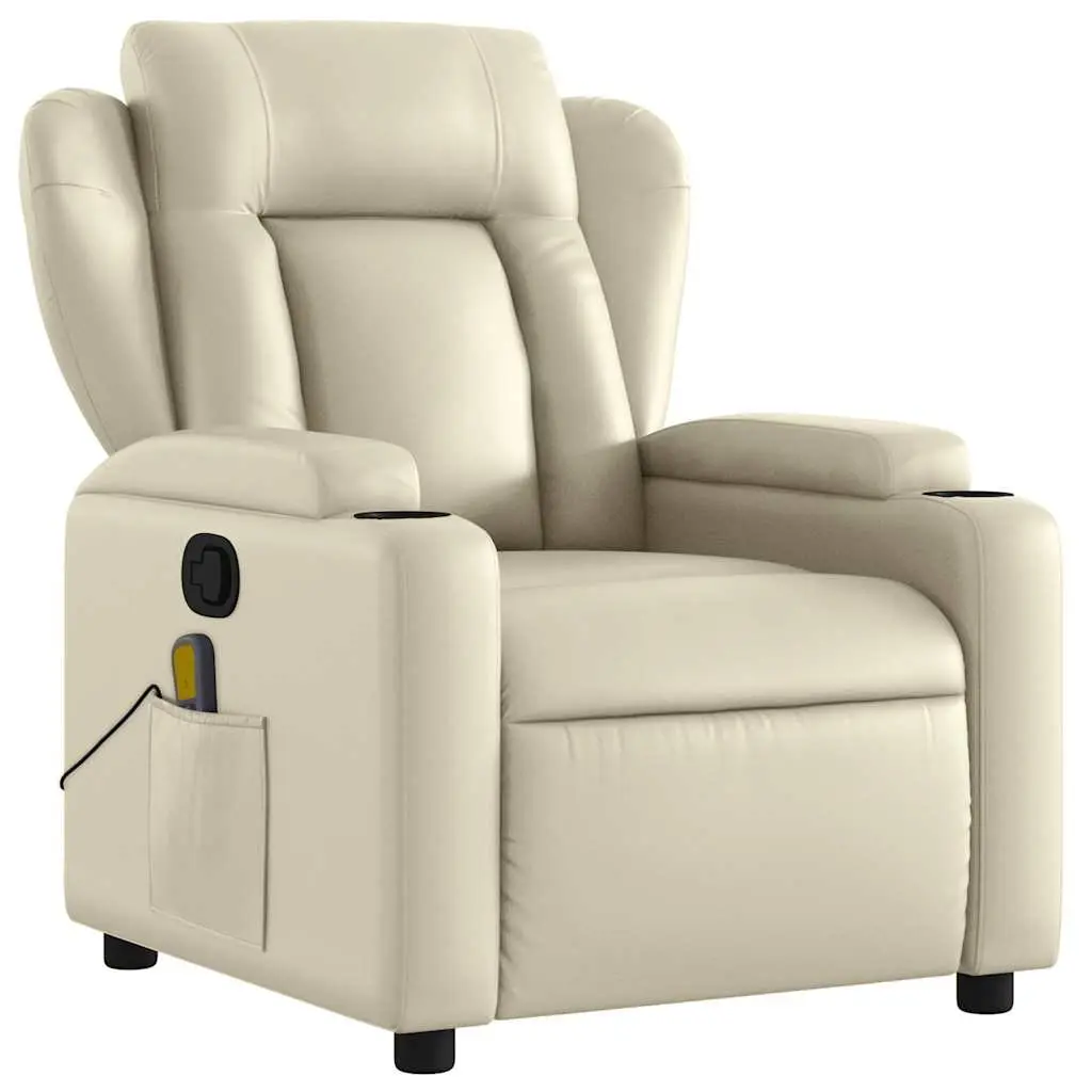 Massage Recliner Chair Vibration Comfort Cream Faux Leather