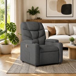 Manual Reclining Armchair in Grey with Cup Holders