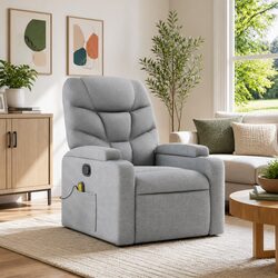 Manual Reclining Massage Armchair Light Grey Fabric