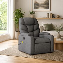 Manual Recline Massage Chair Grey Fabric Construction