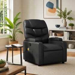 Manual Reclining Massage Chair in Black Faux Leather