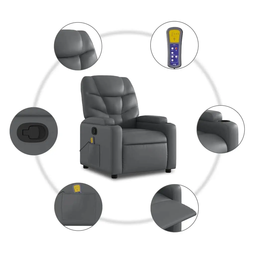 Massage Recliner Chair Manual Recline Comfort Grey Faux Leather
