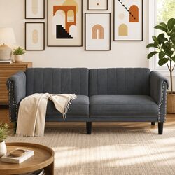 Modern 2-Seater Sofa in Grey Velvet with Sturdy Legs